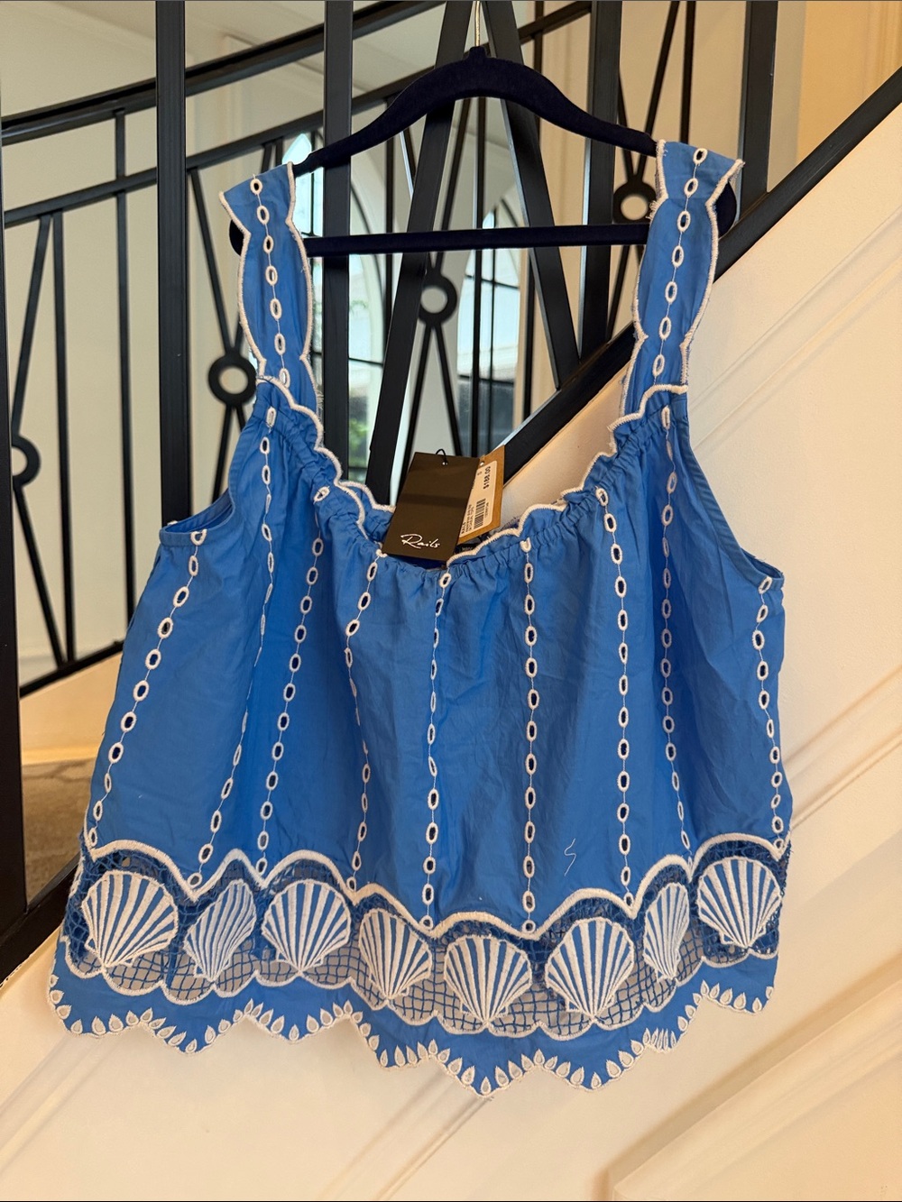 Rails Blue Shell-Embroidered Eyelet Camisole Top